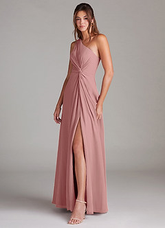 Azazie Brooke Bridesmaid Dresses Dusty Rose A-Line One Shoulder Chiffon Dress image5