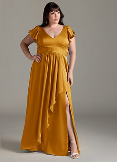 Azazie Omari Bridesmaid Dresses Butterscotch A-Line Stretch Satin Dress image9