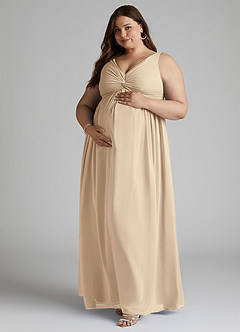 Azazie Yetta Maternity Bridesmaid Dresses A-Line V-Neck Gathered Chiffon Floor-Length Dress image9