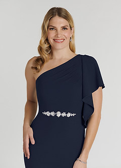 Azazie Pia vestidos de madre de la novia Vestido de Azul Marino Oscuro de Crepé elástico de Sirena con Plisado image5