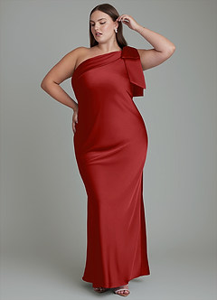 Azazie Yuanna Bridesmaid Dresses Pomegranate Mermaid One Shoulder Stretch Satin Dress image11