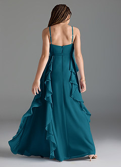 Azazie Peyton Junior Ink Blue A-Line V-Neck Cascading Ruffles Chiffon Dress image5