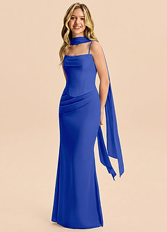 Azazie Sorrel Junior Meerjungfrau-Linie Plissee Chiffon Kleid Königsblau image3