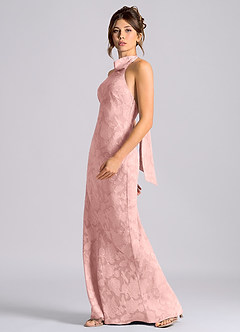 Azazie Velli Bridesmaid Dresses Powder Pink Mermaid High Neck Floral Burnout Dress image3
