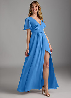Azazie Zaniah Vestidos de damas de honor Vestido de Azul Grisaceo de Gasa de Corte en A image3
