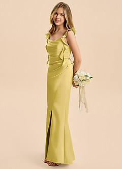 Azazie Jessamine Junior Canary A-Line Ruched Stretch Satin Dress image7