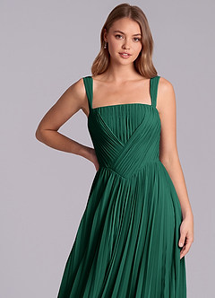 Azazie Mina Bridesmaid Dresses Emerald A-Line Pleated Chiffon Dress image2