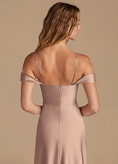 Azazie Jackalin Bridesmaid Dresses Taupe A-Line Off the Shoulder Metallic Satin Convertible Dress image2