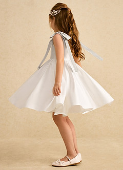 Azazie Stacie Flower Girl Dresses Ivory Frost A-Line Bow Matte Satin Dress image3