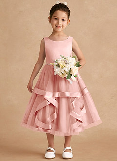 Azazie Posy Blumenmädchenkleider A-Linie Mit Perlen Tüll Kleid Rosettenrosa image4