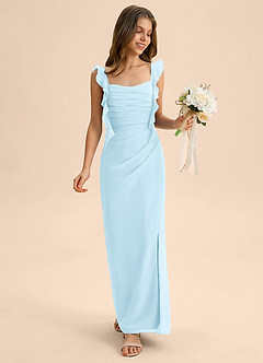 Azazie Jessamine Junior Vestido de Azul Cielo de Gasa de Corte Sirena con Escote de Corazón image3