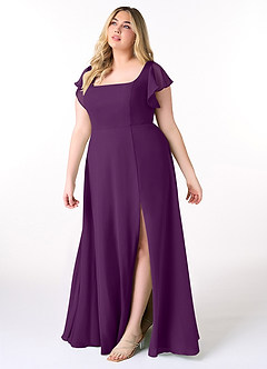 Azazie Bondi Bridesmaid Dresses Grape A-Line Ruffled Chiffon Dress image9
