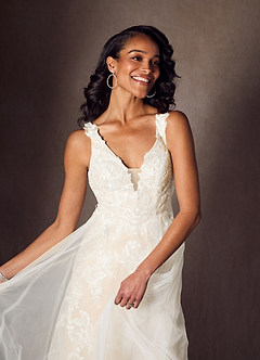 Azazie Jasmina Wedding Dresses Diamond White Champagne A-Line Sequins Tulle Dress image6