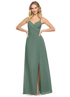 Azazie Davis Bridesmaid Dresses Eucalyptus A-Line V-Neck Chiffon Dress image2
