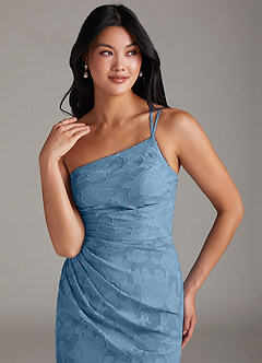 Azazie Eren Jurken voor bruidsmeisjes Jurk van Bloemen Burn-out met Kolom One-Shoulder Staal Blauw image5