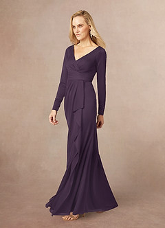 Azazie Risa Mother of the Bride Dresses Plum Mermaid V-Neck Pleated Mesh Dress image2