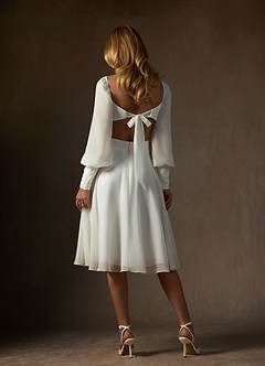 Azazie Delfina Wedding Dresses Diamond White A-Line V-Neck Pleated Chiffon Dress image2