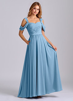 Azazie Koa Final Sale Steel Blue A-Line Off the Shoulder Chiffon Dress image4