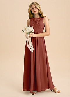 Azazie Skyla Junior Linia A Pofałdowany Szyfon Długość podłogi Młodsza druhna Sukienka image5