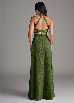 Azazie Clarice Jurken voor bruidsmeisjes Jurk van Bloemen Burn-out met A-Lijn Zijsplit Olijf image2