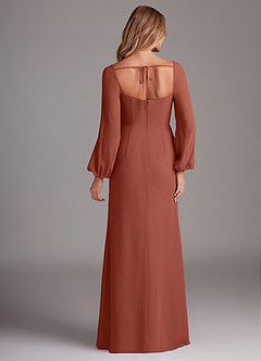Azazie Charissa Robes de demoiselle d'honneur Robe Fourreau en Mousseline de soie Manches longues Auburn image6