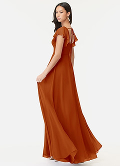 Azazie Bondi Brautjungfernkleider A-Linie Gekräuselt Chiffon Kleid Paprika image5