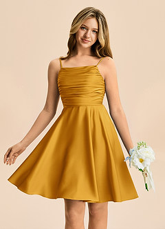 Azazie Miko Junior Vestido de Caramelo de Satén Elástico de Corte en A con Plisado image1