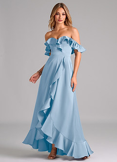 Azazie Lyra Brudtärnklänningar Klänning av A-Linje i Stretch Satin Off the shoulder Puderblå Konvertibel image1