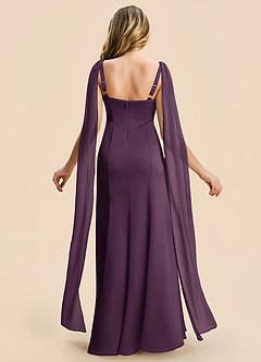 Azazie Chelsea Junior Plum Sheath Pleated Stretch Satin Dress image2