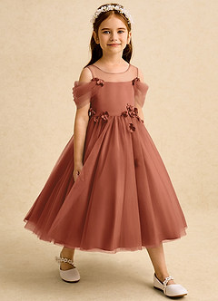 Azazie Juni Flower Girl Dresses Auburn Ball-Gown Pleated Tulle Dress image6