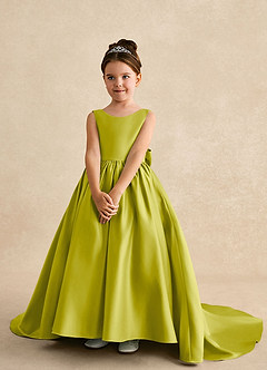 Azazie Mimia Flower Girl Dresses Lemongrass A-Line Bow Matte Satin Dress image3
