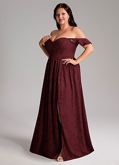 Azazie Denisse Bridesmaid Dresses Cabernet A-Line Ruched Floral Burnout Dress image11