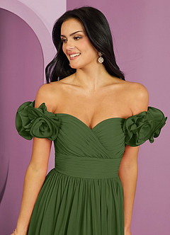 Barbie ♥ Azazie Bridesmaid Dresses Olive A-Line Off the Shoulder Chiffon Convertible Dress image21