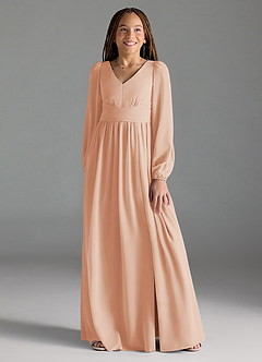 Azazie Norah Junior English Rose A-Line Pleated Chiffon Dress image3