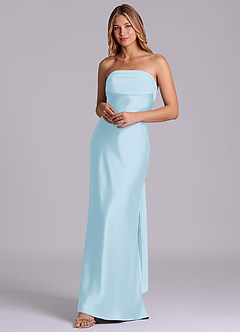 Azazie Ailanie Robes de demoiselle d'honneur Robe Fourreau en Satin extensible Sans bretelle Bleu Ciel image3