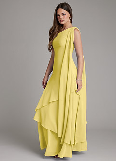 Azazie Monique Robes de demoiselle d'honneur Robe Trapèze en Mousseline de soie Asymétrique Canari image3