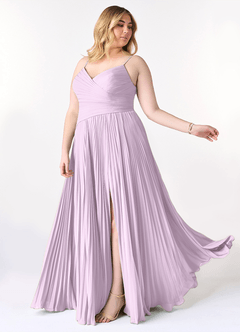 Azazie Vini Bridesmaid Dresses Frosted Lilac A-Line V-Neck Pleated Chiffon Dress image10