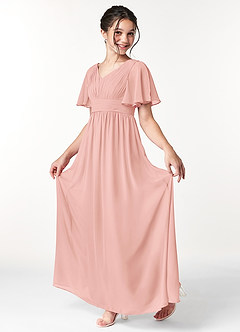 Azazie Temeka Junior Rosette A-Line Pleated Chiffon Dress image3