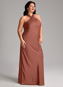 Azazie Doretta Bridesmaid Dresses Auburn Mermaid Pleated Stretch Satin Dress image8