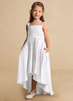 Azazie Kat Flower Girl Dresses White A-Line Pleated Matte Satin Dress image6