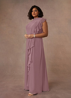 Azazie Narine Abiti per la Madre della Sposa Abito A-Line in Chiffon con Scollo Alto a Pieghe Rosa Polverosa image9
