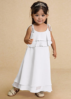 Azazie Temi Flower Girl Dresses White A-Line Spaghetti Strap Chiffon Dress image6