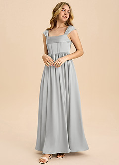 Azazie Hattie Junior A-Linie Plissee Stretch-Satin Kleid Silber image1