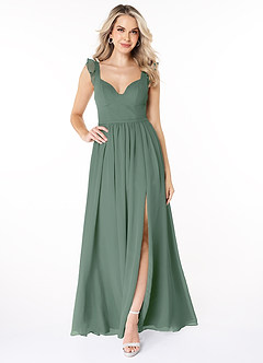 Azazie Stassie Final Sale Eucalyptus A-Line Sweetheart Ruched Chiffon Dress image3