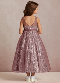 Azazie Siwa Flower Girl Dresses Vintage Mauve A-Line Beaded Tulle Dress image3