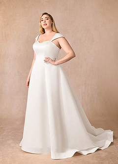Azazie Luxia Wedding Dresses A-Line Sweetheart Neckline Matte Satin Cathedral Train Dress image8