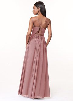 Azazie Marilyssa At-home Try On Dresses Burgundy A-Line Corset Stretch Chiffon Dress image2
