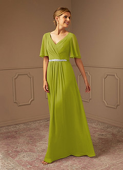 Azazie Tricia Mother of the Bride Dresses Lemongrass A-Line V-Neck Pleated Chiffon Dress image1