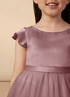 Azazie Aster Final Sale Dusty Rose A-Line with Sleeves Tulle Dress image3