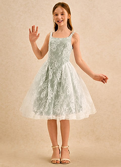Azazie Cubbie Girls Formal Robe Demoiselle D'honneur Fillette Robe Trapèze en Dentelle Pistache image5
